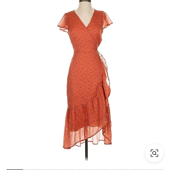 Abercrombie & Fitch Rust Wrap Polka Dot Midi Dress - Picture 1 of 4